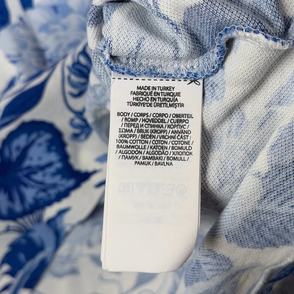 Polo Ralph Lauren Shirt Mens M Blue White Floral Contrast Collar Hawaiian Pony